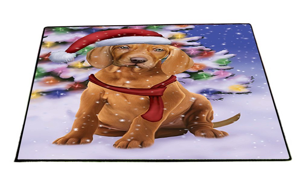 Winterland Wonderland Vizsla Puppy Dog In Christmas Holiday Scenic Background Indoor/Outdoor Floormat
