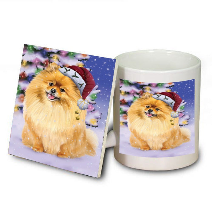 Winterland Wonderland Pomeranians Dog In Christmas Holiday Scenic Background Mug and Coaster Set