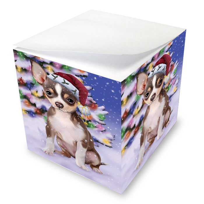 Winterland Wonderland Chihuahua Dog In Christmas Holiday Scenic Background Note Cube D591