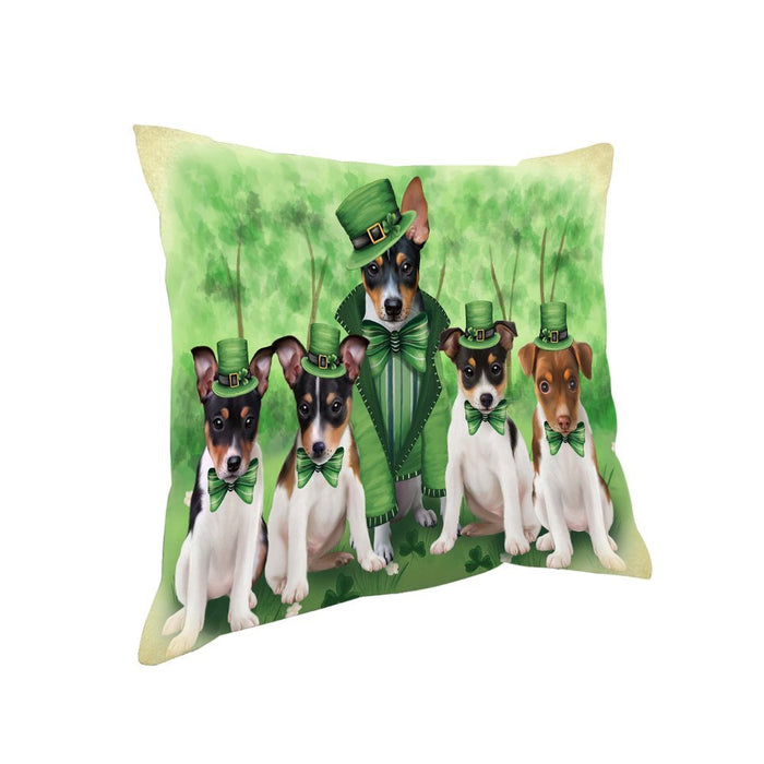 St. Patricks Day Irish Family Portrait Rat Terriers Dog Pillow PIL52816