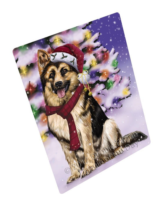 Winterland Wonderland German Shepherd Dog In Christmas Holiday Scenic Background Tempered Cutting Board