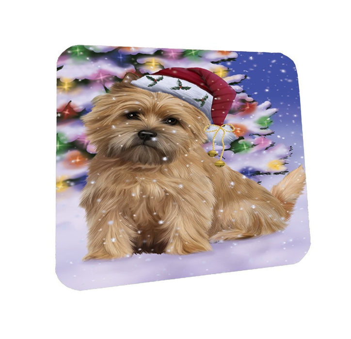 Winterland Wonderland Cairn Terrier Dog In Christmas Holiday Scenic Background Coasters Set of 4