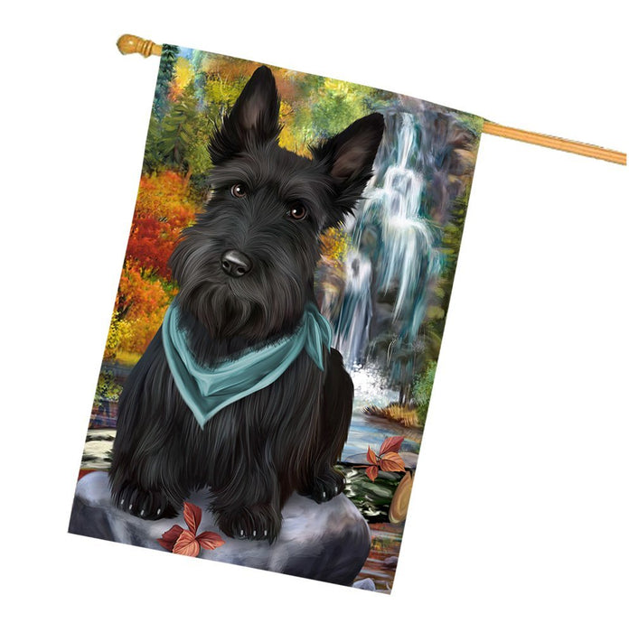 Scenic Waterfall Scottish Terrier Dog House Flag FLGA49470