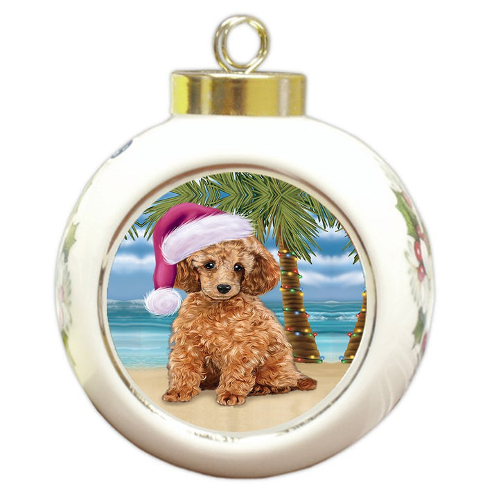 Summertime Poodle Dog on Beach Christmas Round Ball Ornament POR1194