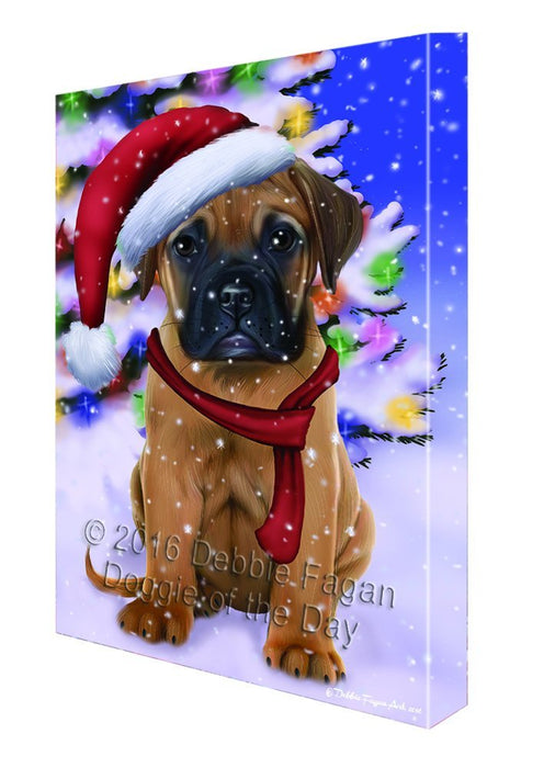 Winterland Wonderland Bullmastiff Dog In Christmas Holiday Scenic Background Canvas Wall Art