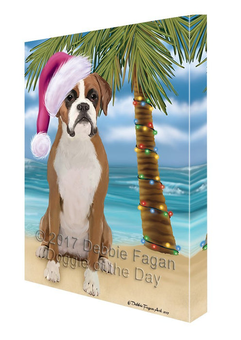 Summertime Happy Holidays Christmas Boxer Dog on Tropical Island Beach Canvas Wall Art D096