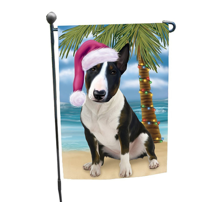 Summertime Happy Holidays Christmas Bull Terrier Dog on Tropical Island Beach Garden Flag