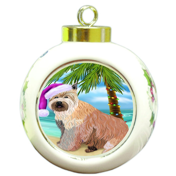 Summertime Happy Holidays Christmas Berger Picard Dog on Tropical Island Beach Round Ball Ornament D494
