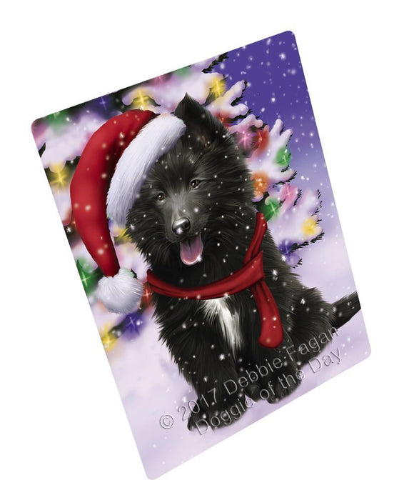 Winterland Wonderland Belgian Shepherd Dog In Christmas Holiday Scenic Background Large Refrigerator / Dishwasher Magnet