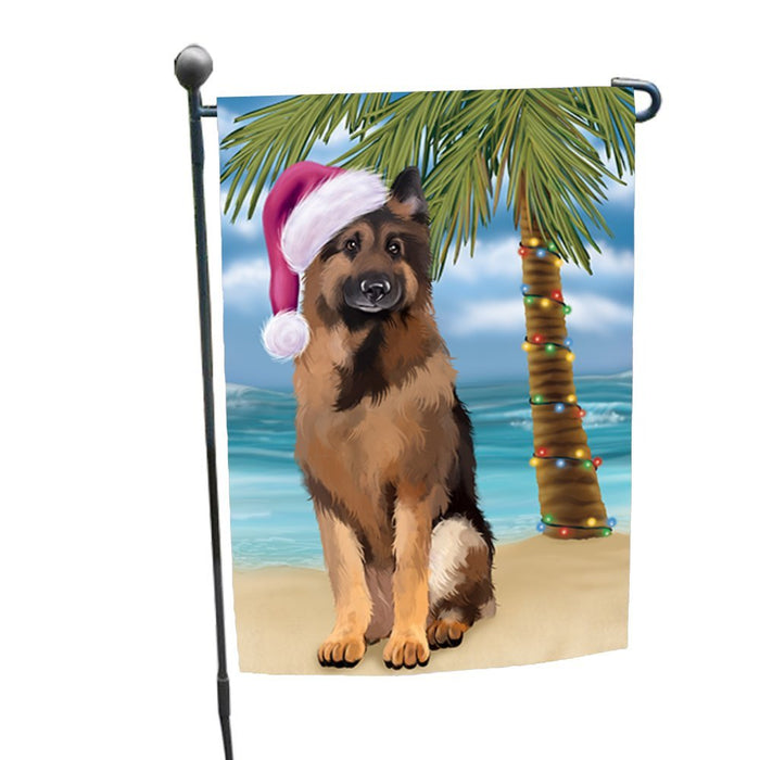 Summertime Christmas Happy Holidays German Shepherd Dog on Beach Garden Flag FLG324