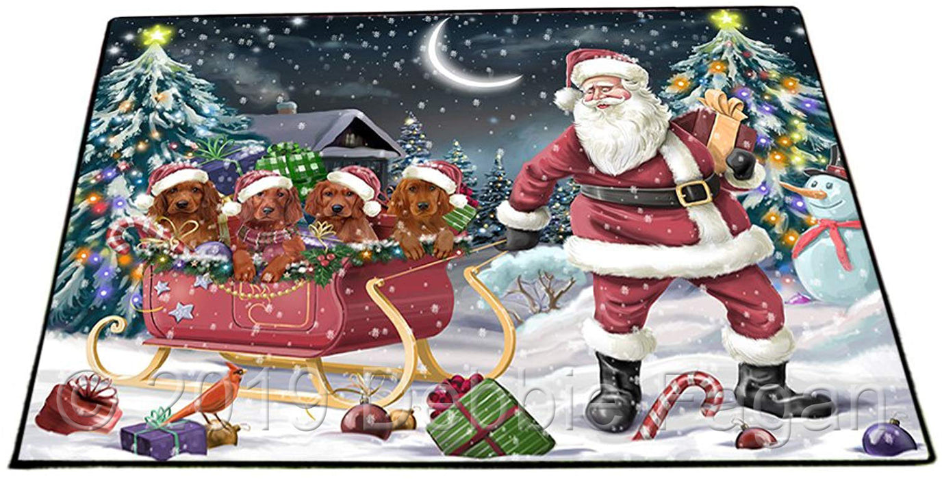 Santa Sled Dogs Christmas Happy Holidays Irish Setters Dog Floormat FLMS51294