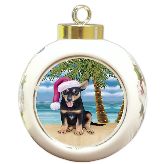 Summertime Australian Kelpie Puppy on Beach Christmas Round Ball Ornament POR1025