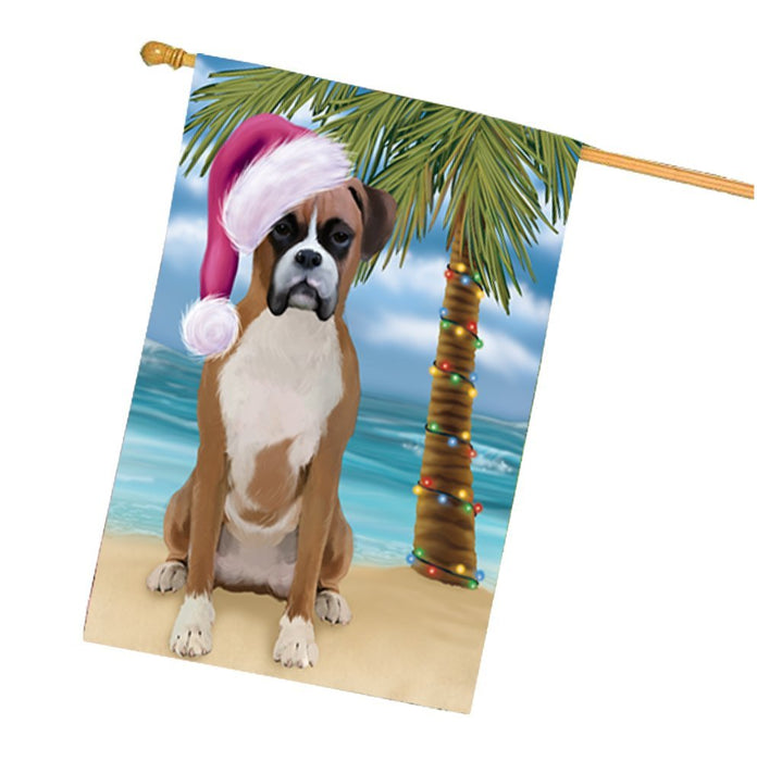 Summertime Christmas Happy Holidays Boxer Dog on Beach House Flag HFLG320