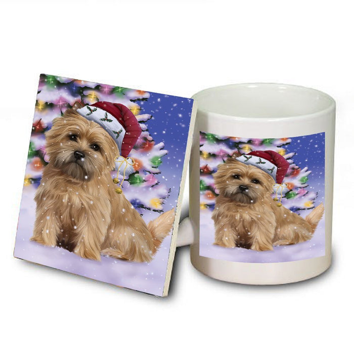 Winterland Wonderland Cairn Terrier Dog In Christmas Holiday Scenic Background Mug and Coaster Set