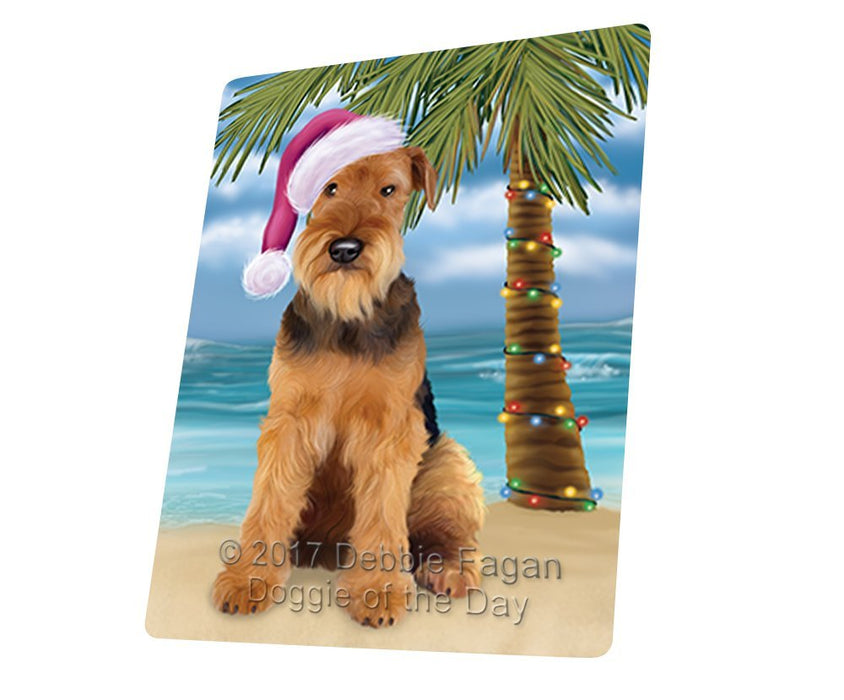 Summertime Happy Holidays Christmas Airedale Dog on Tropical Island Beach Large Refrigerator / Dishwasher Magnet D151