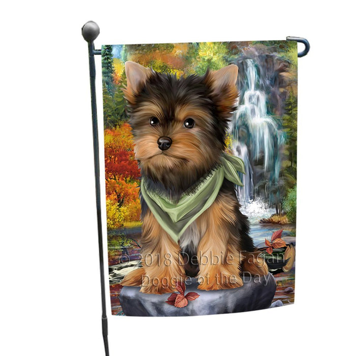 Scenic Waterfall Yorkshire Terrier Dog Garden Flag GFLG49363