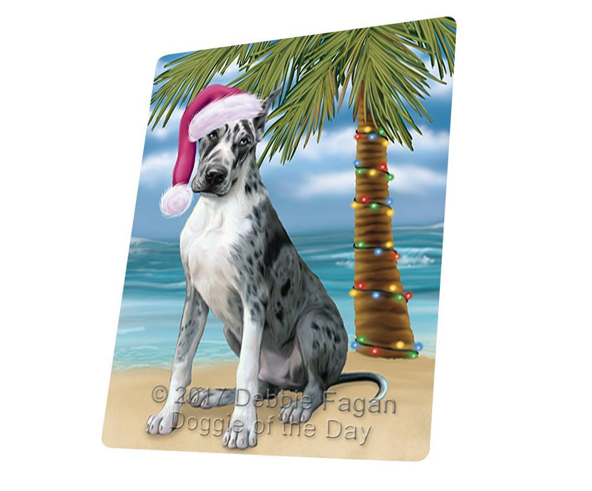 Summertime Happy Holidays Christmas Great Dane Dog on Tropical Island Beach Tempered Cutting Board