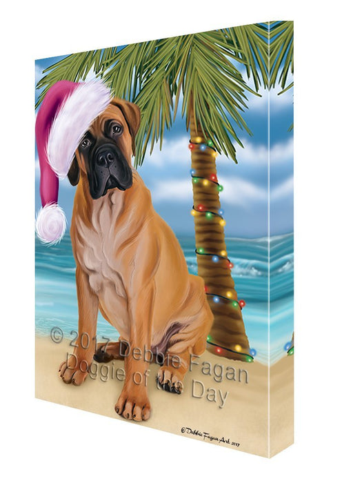 Summertime Happy Holidays Christmas Bullmastiff Dog on Tropical Island Beach Canvas Wall Art D099