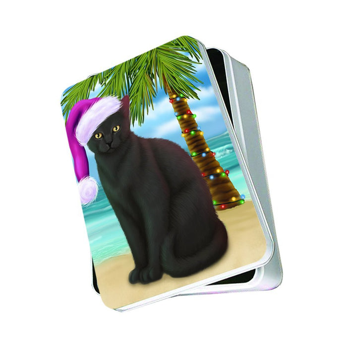 Summertime Black Cat on Beach Christmas Photo Storage Tin PTIN0761