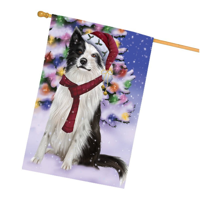 Winterland Wonderland Border Collies Dog In Christmas Holiday Scenic Background House Flag