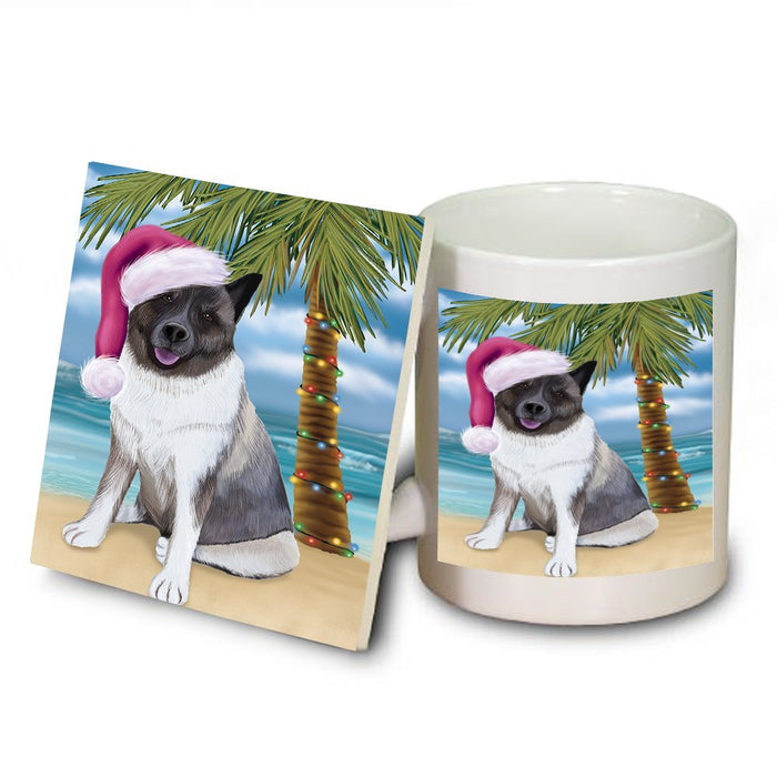 Summertime Akita Dog on Beach Christmas Mug and Coaster Set MUC0508