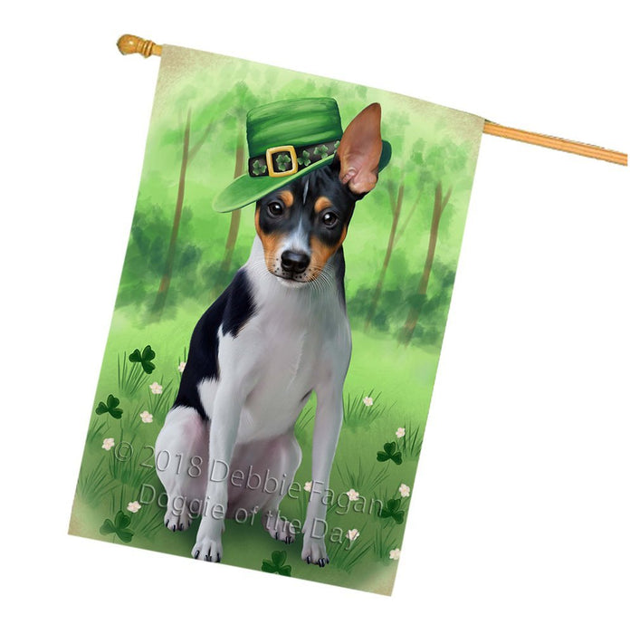 St. Patricks Day Irish Portrait Rat Terrier Dog House Flag FLG49204