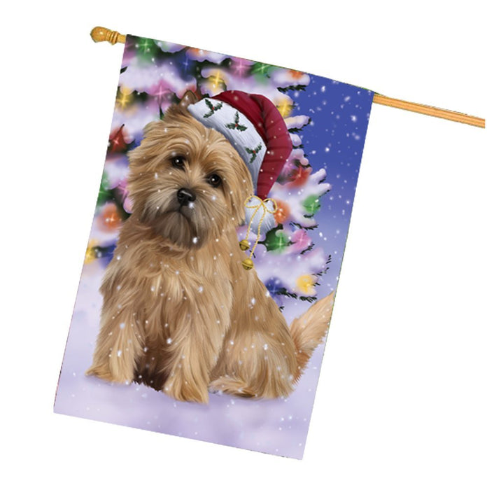 Winterland Wonderland Cairn Terrier Dog In Christmas Holiday Scenic Background House Flag
