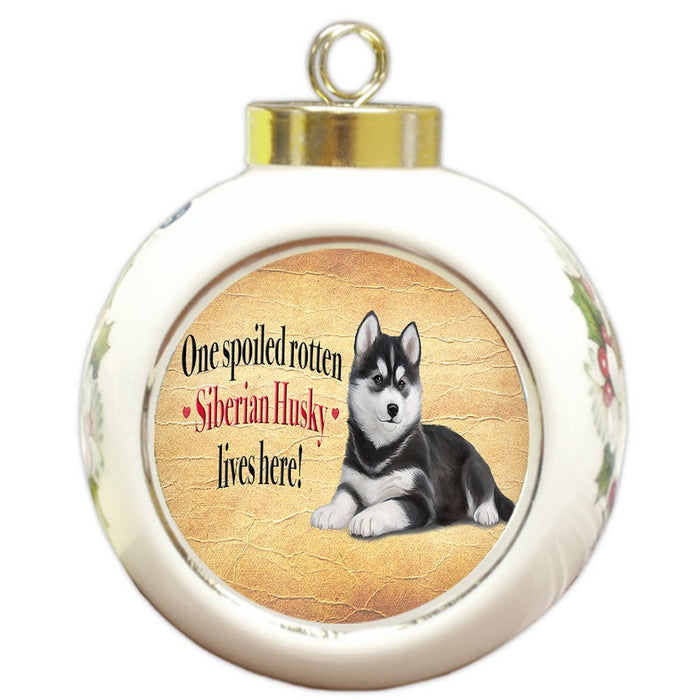 Siberian Husky Spoiled Rotten Dog Round Ceramic Christmas Ornament