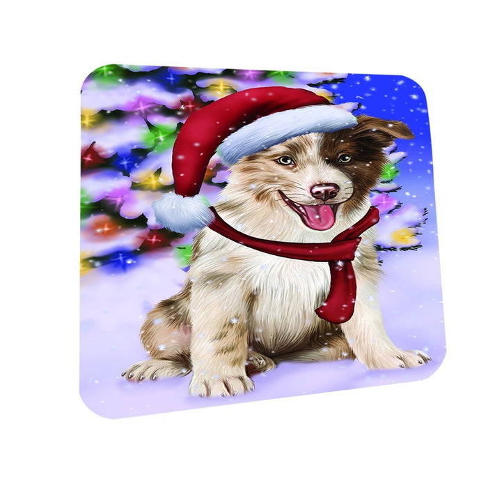 Winterland Wonderland Border Collies Dog In Christmas Holiday Scenic Background Coasters Set of 4