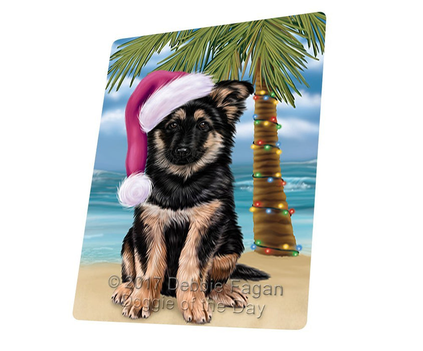 Summertime Happy Holidays Christmas German Shepherd Dog on Tropical Island Beach Tempered Cutting Board