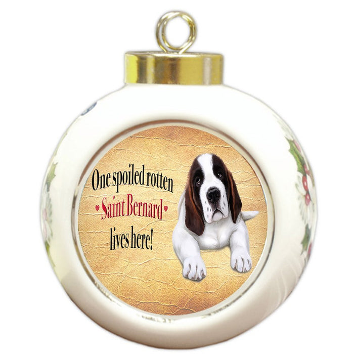 Saint Bernard Spoiled Rotten Dog Round Ceramic Christmas Ornament