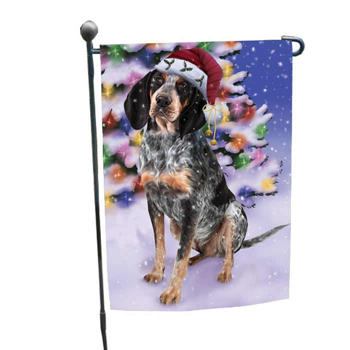 Winterland Wonderland Bluetick Coonhound Dog In Christmas Holiday Scenic Background Garden Flag