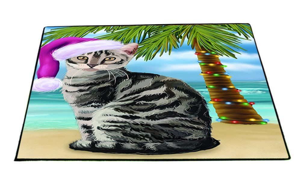 Summertime Happy Holidays Christmas Bengal Cat on Tropical Island Beach Indoor/Outdoor Floormat