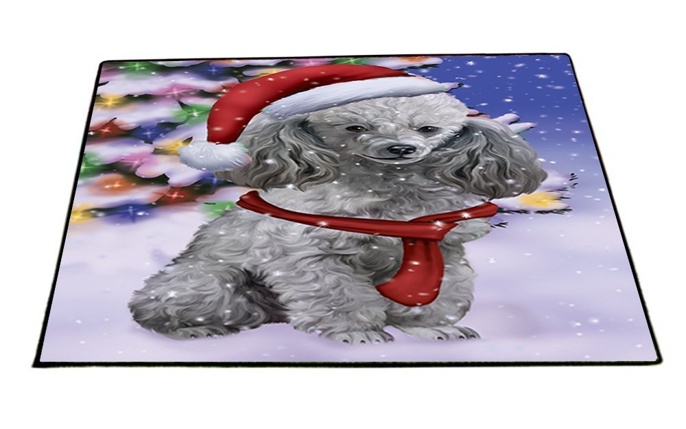 Winterland Wonderland Poodles Puppy Dog In Christmas Holiday Scenic Background Indoor/Outdoor Floormat