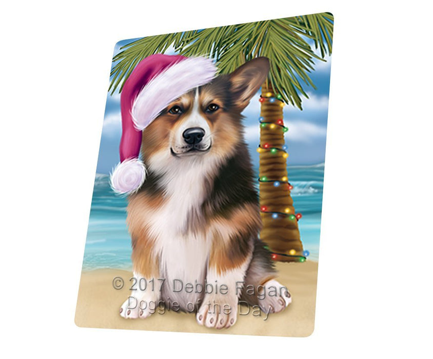 Summertime Happy Holidays Christmas Welsh Corgi Dog on Tropical Island Beach Large Refrigerator / Dishwasher Magnet D143