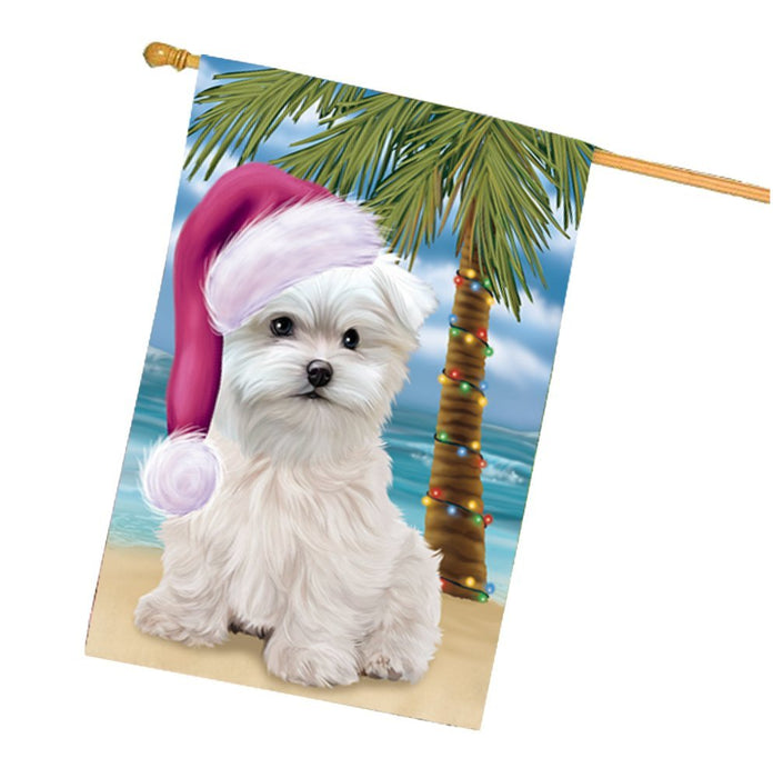 Summertime Happy Holidays Christmas Maltese Dog on Tropical Island Beach House Flag