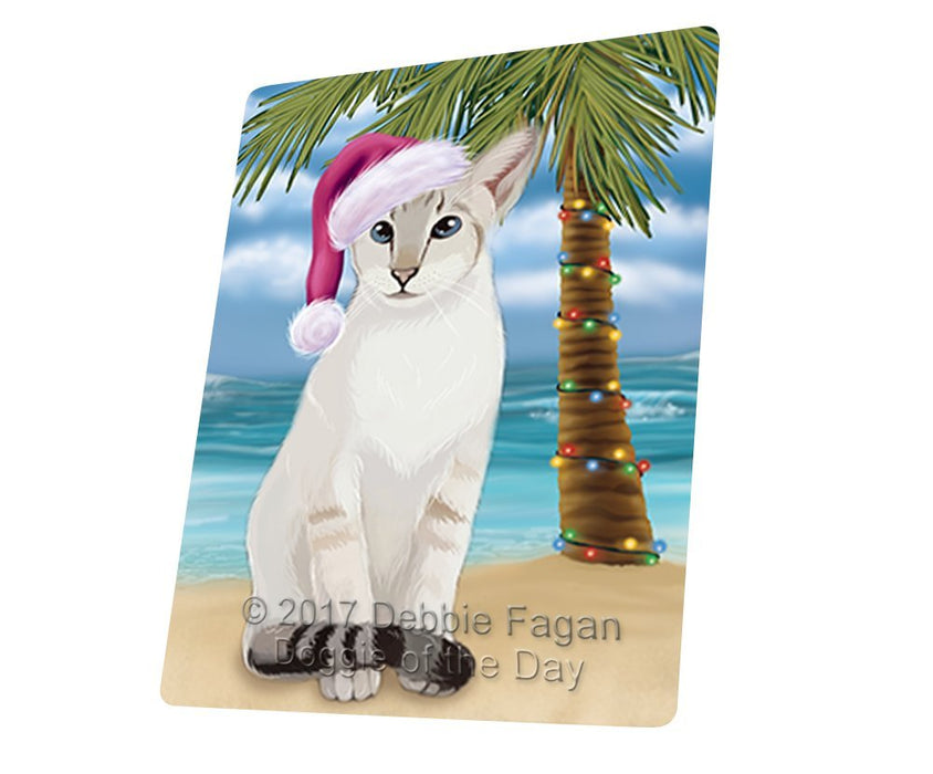 Summertime Happy Holidays Christmas Siamese Blue Cat On Tropical Island Beach Magnet Mini (3.5" x 2") D180
