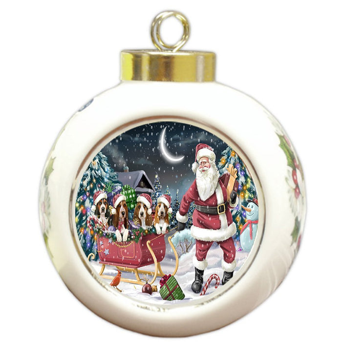 Santa Sled Dogs Basset Hound Christmas Round Ball Ornament POR1005