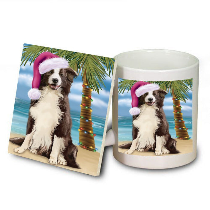 Summertime Border Collie Dog on Beach Christmas Mug and Coaster Set MUC0745