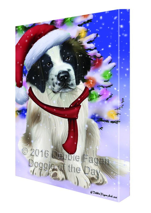 Winterland Wonderland Saint Bernard Dog In Christmas Holiday Scenic Background Canvas Wall Art