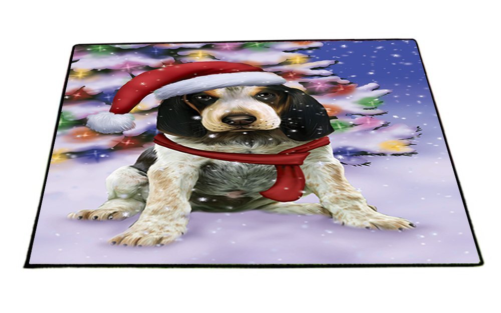Winterland Wonderland Bluetick Coonhound Puppy Dog In Christmas Holiday Scenic Background Indoor/Outdoor Floormat