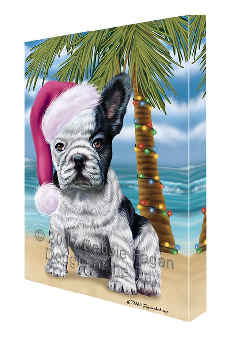 Summertime Happy Holidays Christmas French Bulldogs Dog on Tropical Island Beach Canvas Wall Art
