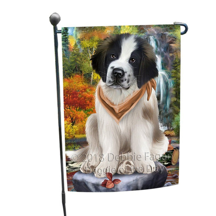 Scenic Waterfall Saint Bernard Dog Garden Flag GFLG49312