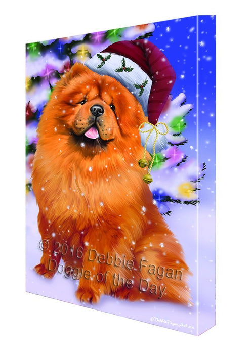 Winterland Wonderland Chow Chow Dog In Christmas Holiday Scenic Background Canvas Wall Art