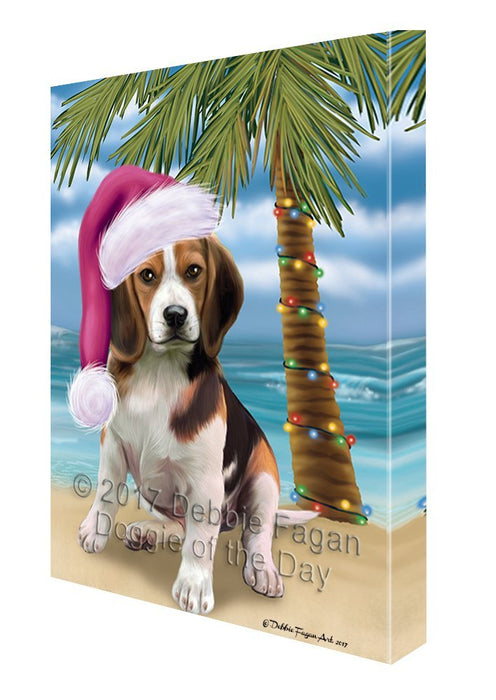 Summertime Happy Holidays Christmas Beagles Dog on Tropical Island Beach Canvas Wall Art