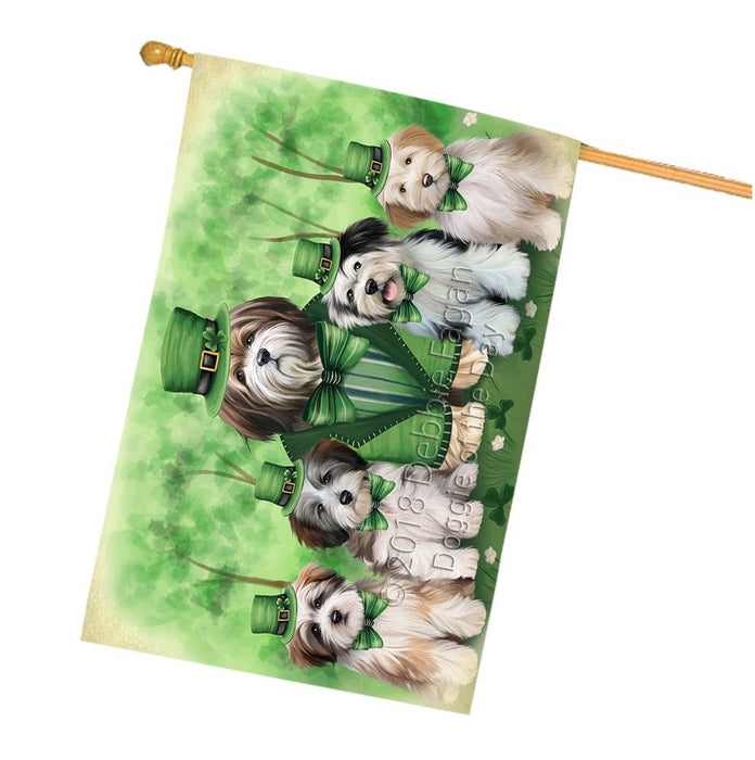 St. Patricks Day Irish Family Portrait Tibetan Terriers Dog House Flag FLG49255