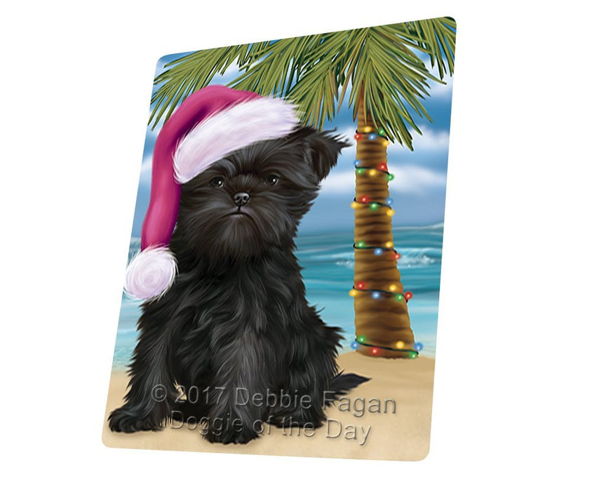 Summertime Happy Holidays Christmas Affenpinscher Dog on Tropical Island Beach Tempered Cutting Board