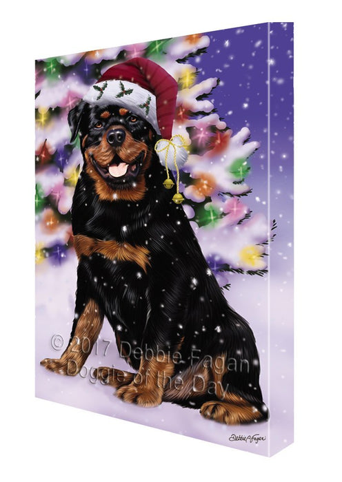 Winterland Wonderland Rottweiler Adult Dog In Christmas Holiday Scenic Background Painting Printed on Canvas Wall Art