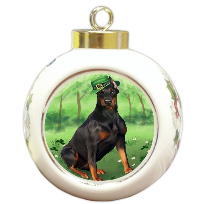 St. Patricks Day Irish Portrait Doberman Pinscher Dog Round Ball Christmas Ornament RBPOR48795