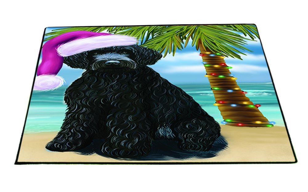 Summertime Happy Holidays Christmas Barbets Dog on Tropical Island Beach Indoor/Outdoor Floormat